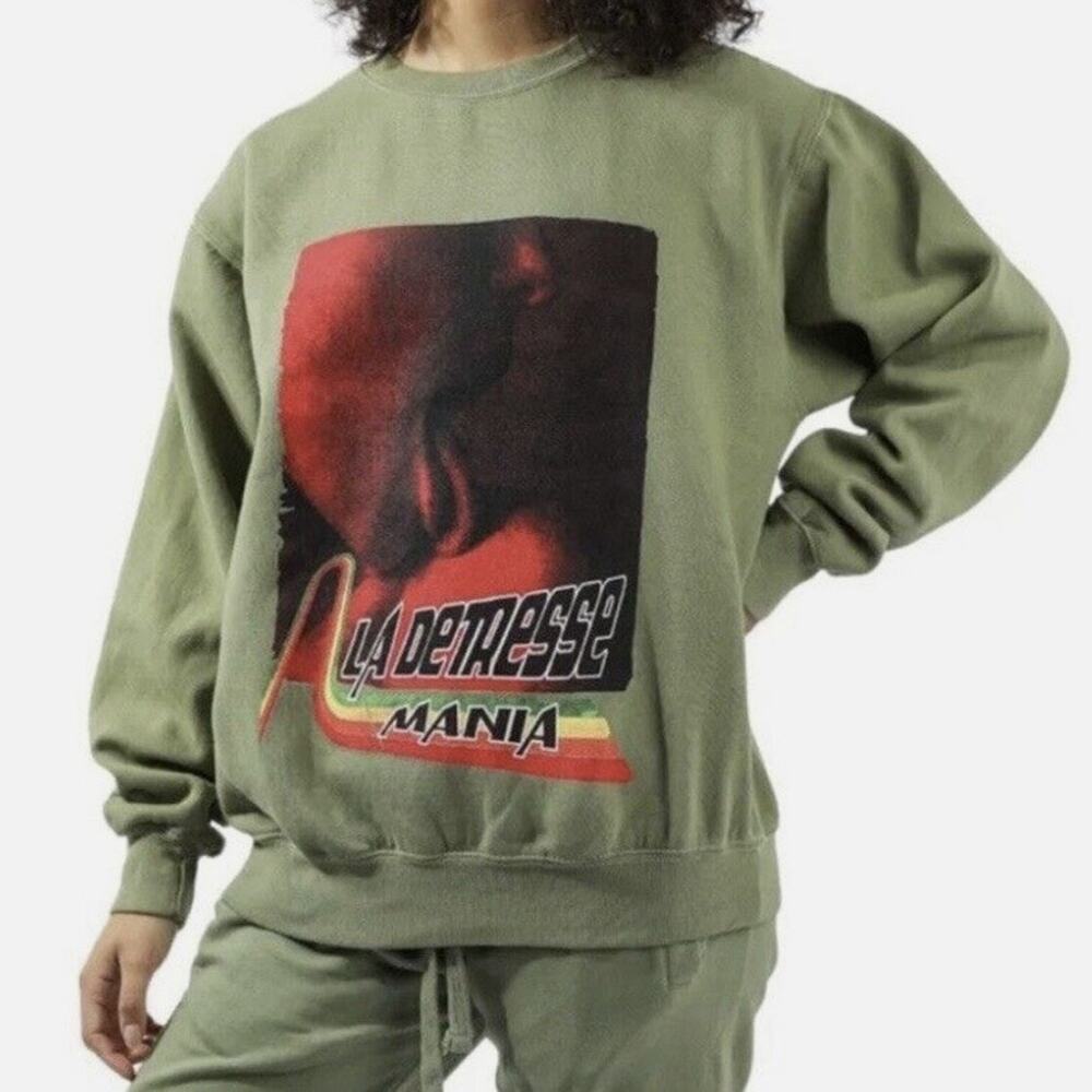 La Detresse Crewneck XS Sweatshirt Green Red Pullover Obsessive Mania New-JB1